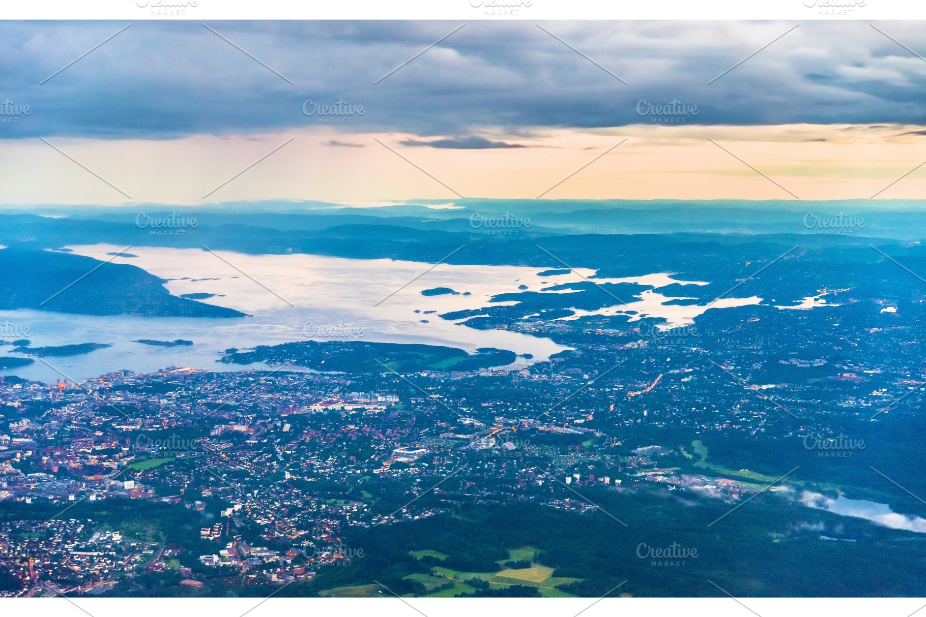 View of oslo from an airplane on the approach to gardermoen airport stock, a Nature Photo by Leonid Andronov