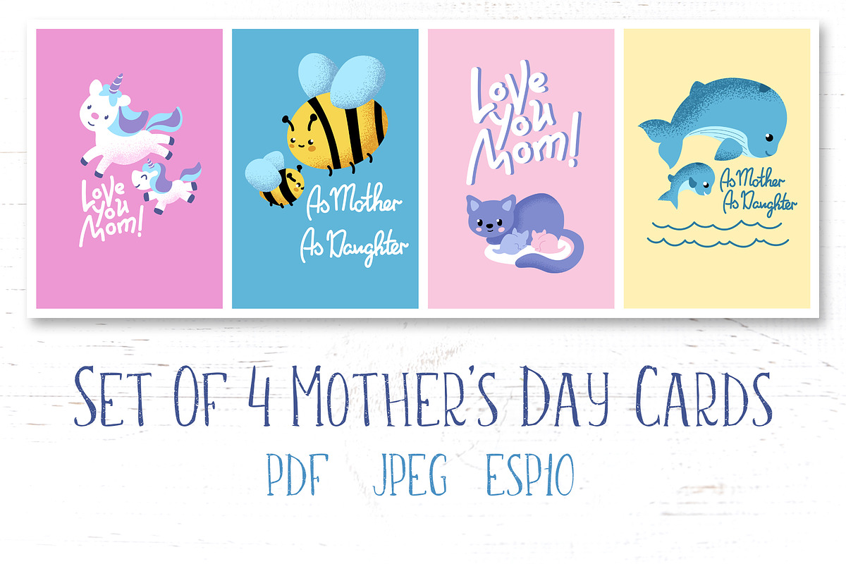 Cute Animal Mother's Day Cards, an Illustration by RabbitAndPencil (Photo 1 of 6)