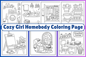 Cozy Girl HomeBody Coloring Page, a Person Illustration by Coco Bloom