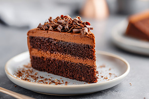 Indulging in a delicious chocolate layer sponge cake with rich frosting and cho, a Food & Drink Photo by AlyaAnd