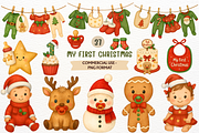 First Christmas PNG Baby Shower Set, a Seasonal Illustration by SugarCloudStudioArt (Thumbnail 1 of 5)