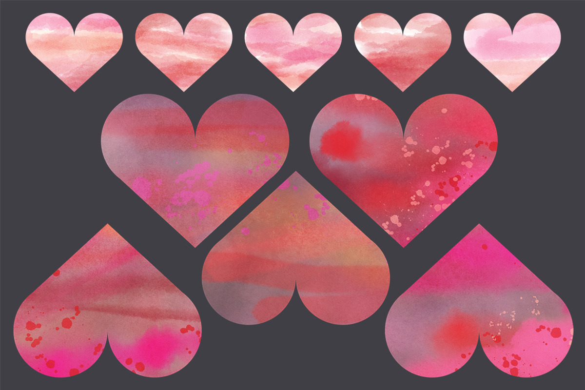Watercolor Hearts preview 4