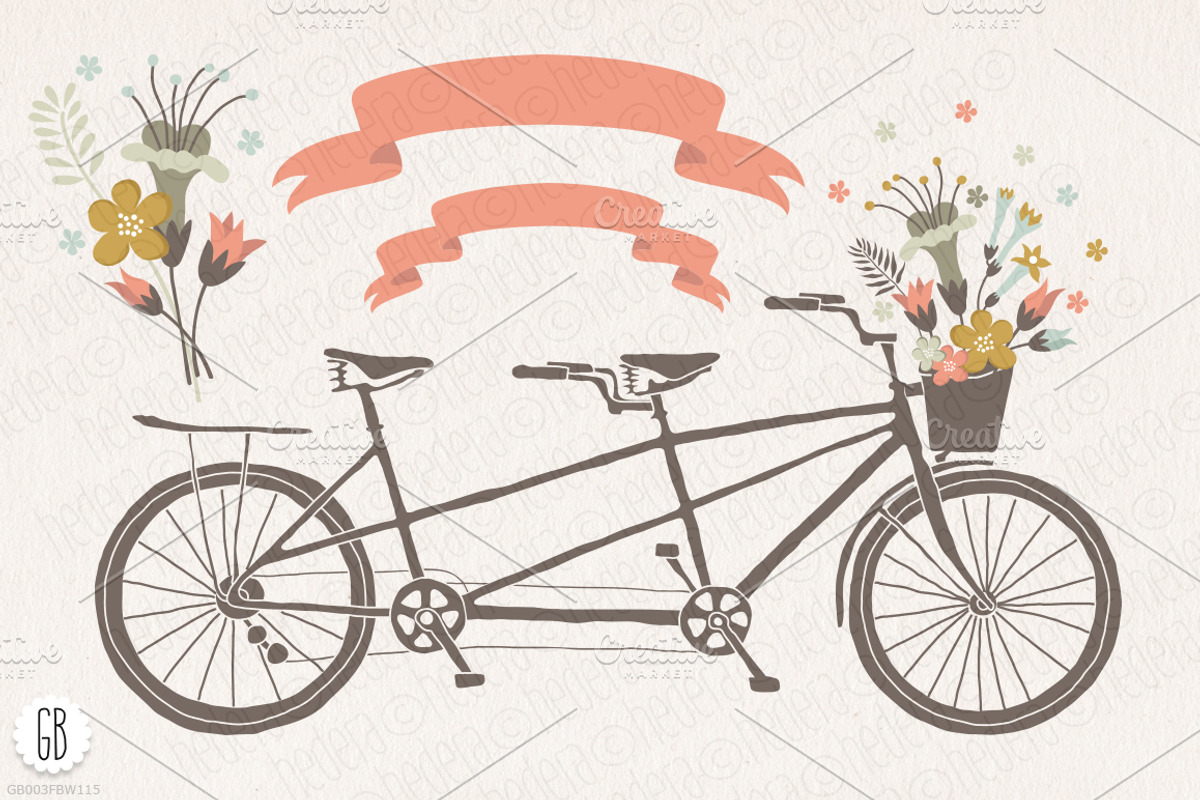Tandem bicycle flowers wedding card, an Illustration by GrafikBoutique (Photo 2 of 3)