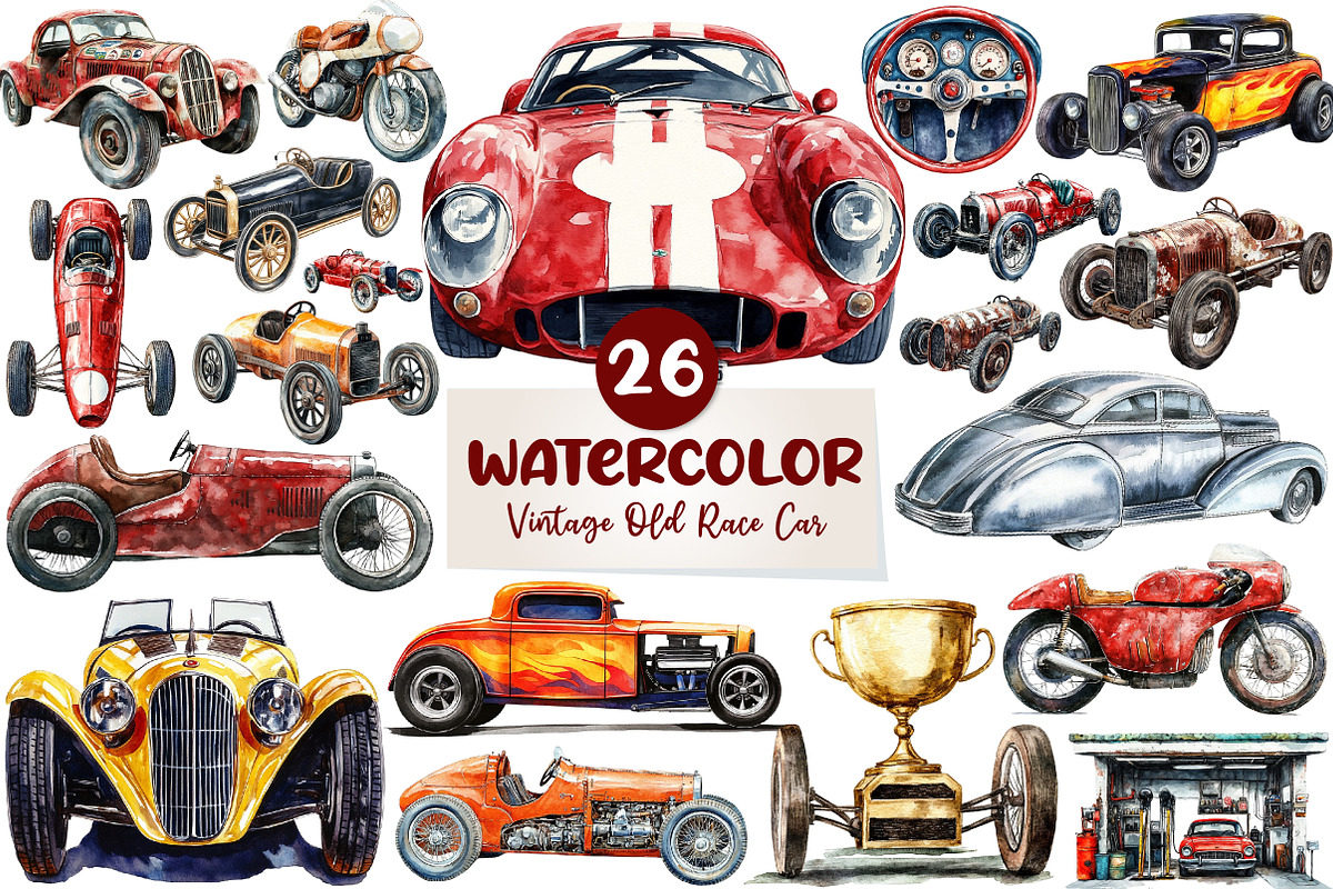 Vintage Old Race Car Clipart, an Illustration by CreationArt (Photo 1 of 4)