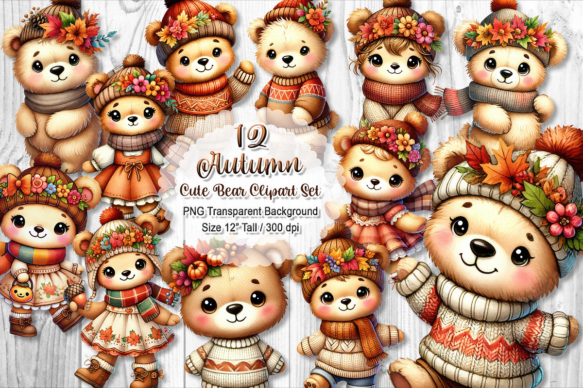 Cute Autumn Bear Clipart Sublimation, a Seasonal Illustration by V Design Creator (Photo 1 of 7)
