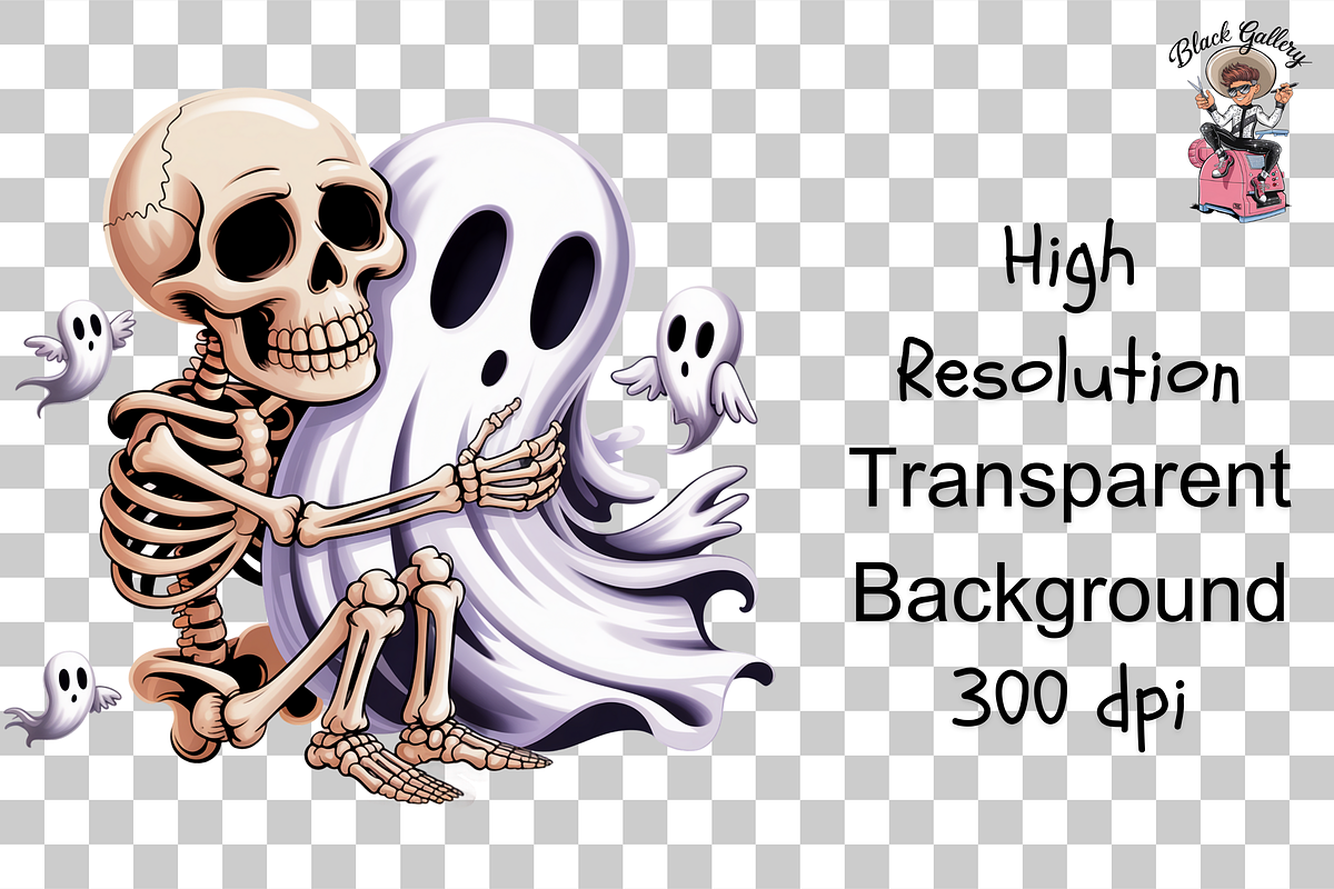10 Cute Skeleton Hugging Ghost PNG, an Illustration by Clipart Bloom (Photo 7 of 11)