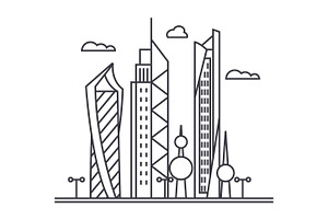 kuwait city vector line icon, sign, illustration on background, editable strokes