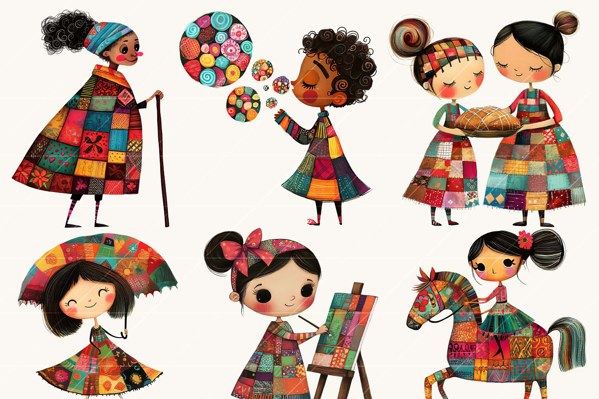 Afro Quilted Girl Clipart Bundle, a Person Illustration by BusyDaydesign (Photo 4 of 9)