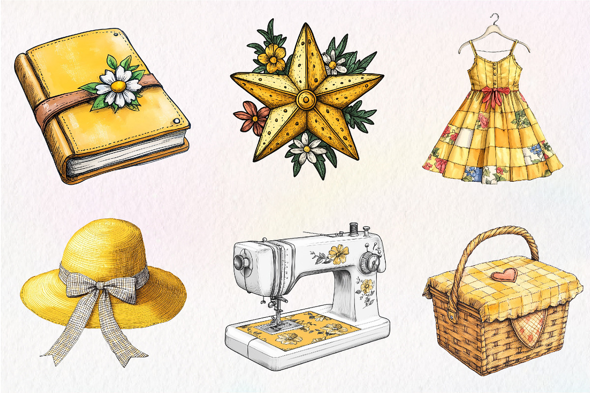 Yellow Patchwork Summer Clipart, an Illustration by CreationArt (Photo 7 of 8)
