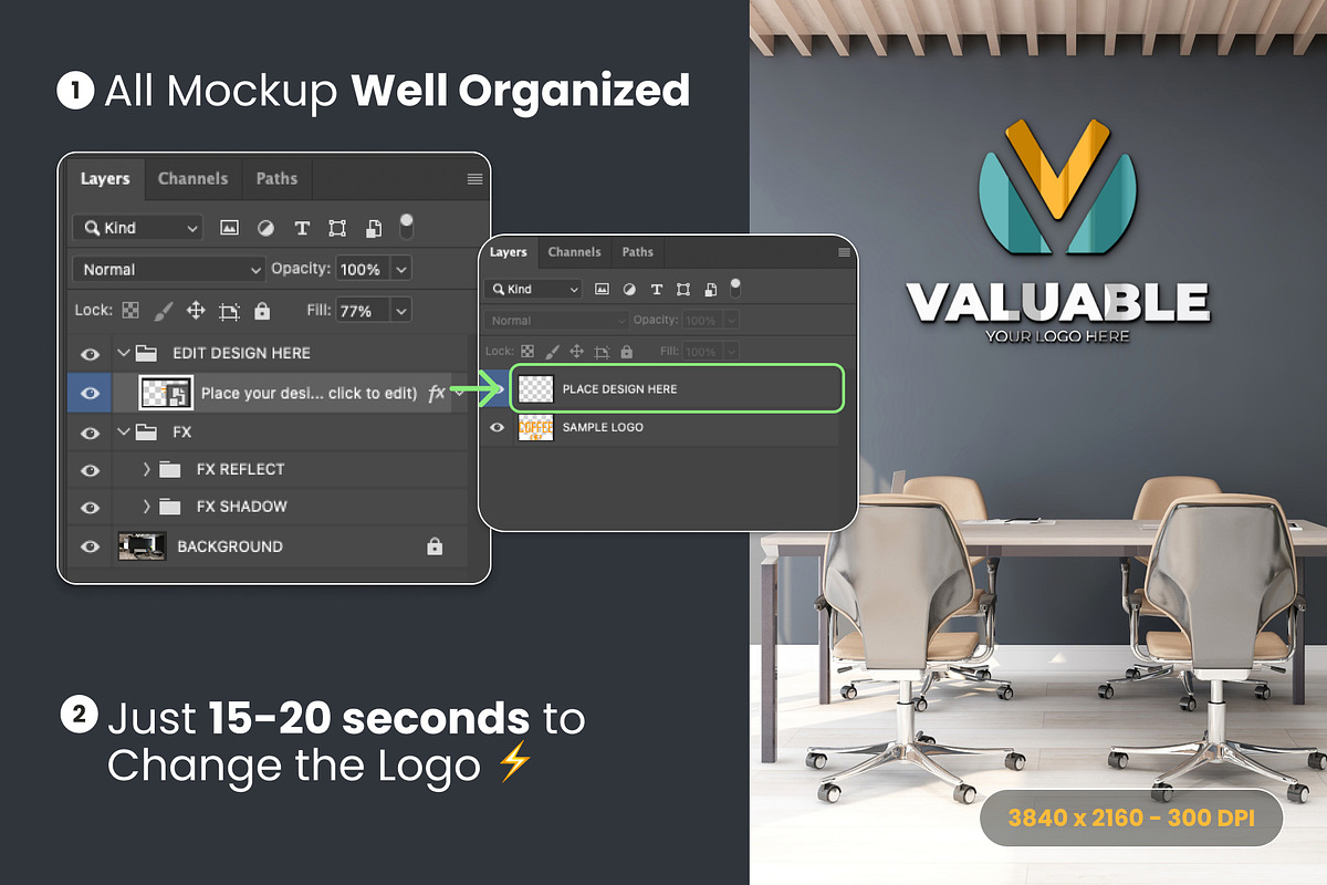 PSD Office Wall Logo Mockup, an Advertising Mockup by Ayy (Photo 2 of 23)