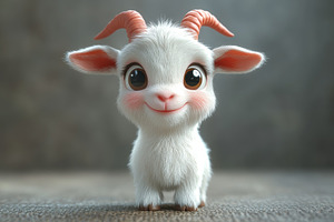 Cute cartoon goat with big eyes and, a Photo by Tanuart