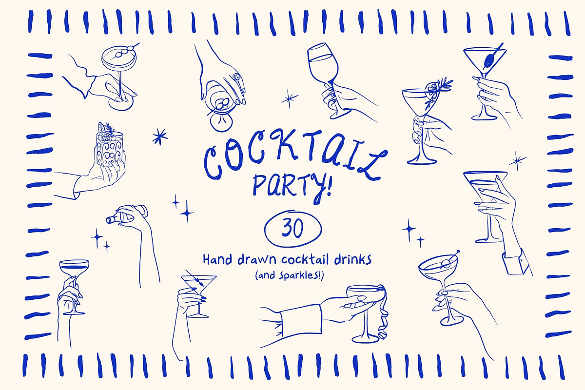 Whimsical Cocktail Drinks Hand Drawn, a Food Illustration by Honey Island Studio (Photo 1 of 2)