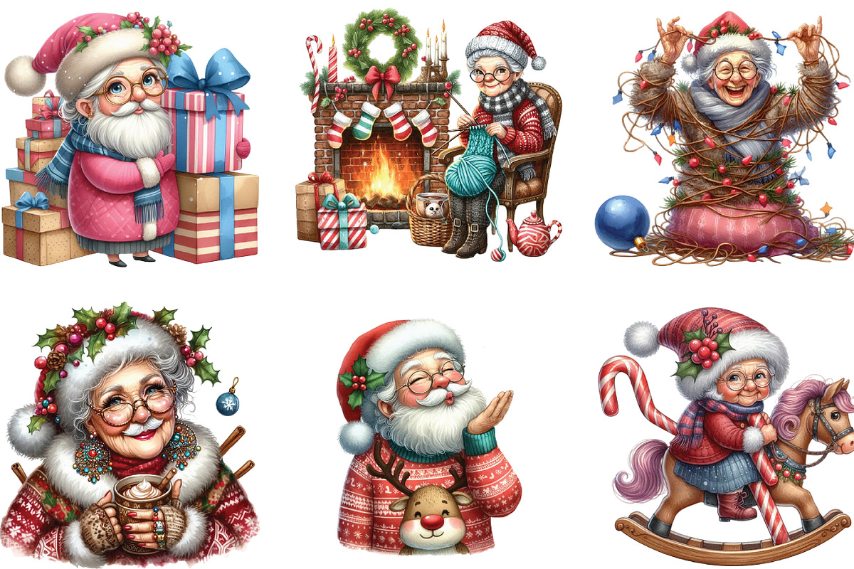 Funny Old Lady Christmas Sublimation, an Illustration by CraftArtStudio (Photo 2 of 6)