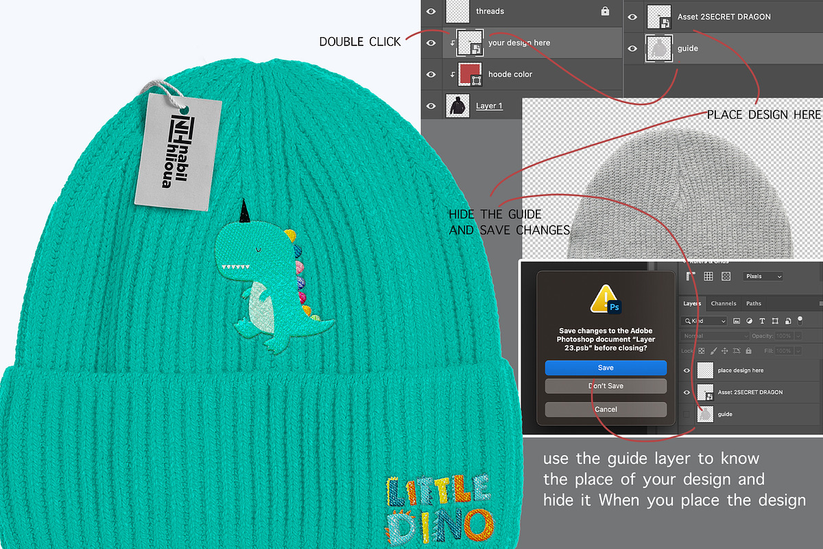 embroidery Ribknit beanie PSD mockup, a Hat Mockup by NH graphic (Photo 3 of 4)