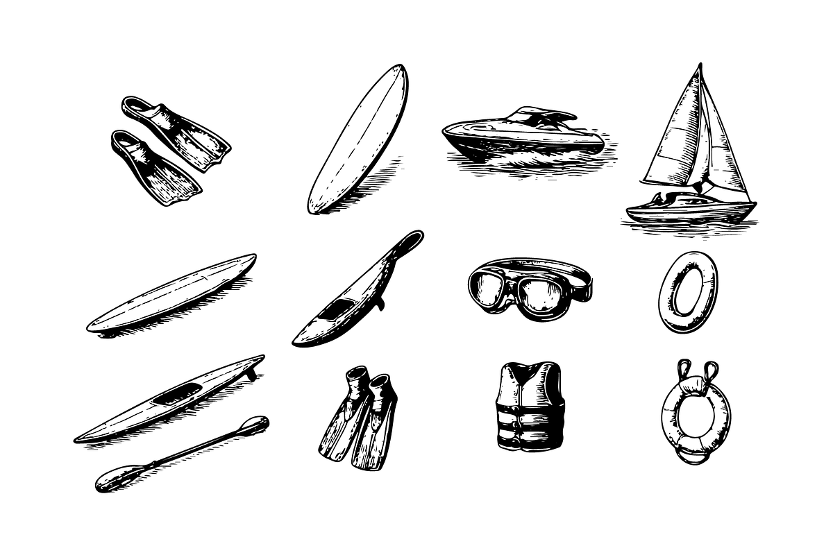 Water Sports Retro Illustration Pack, an Object Graphic by nikagraphic
