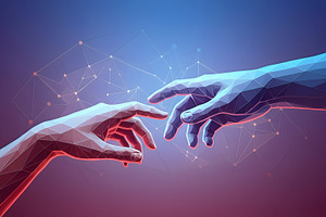 Digital Connection: Two Hands Reachi, a Technology Photo by Stock Shape