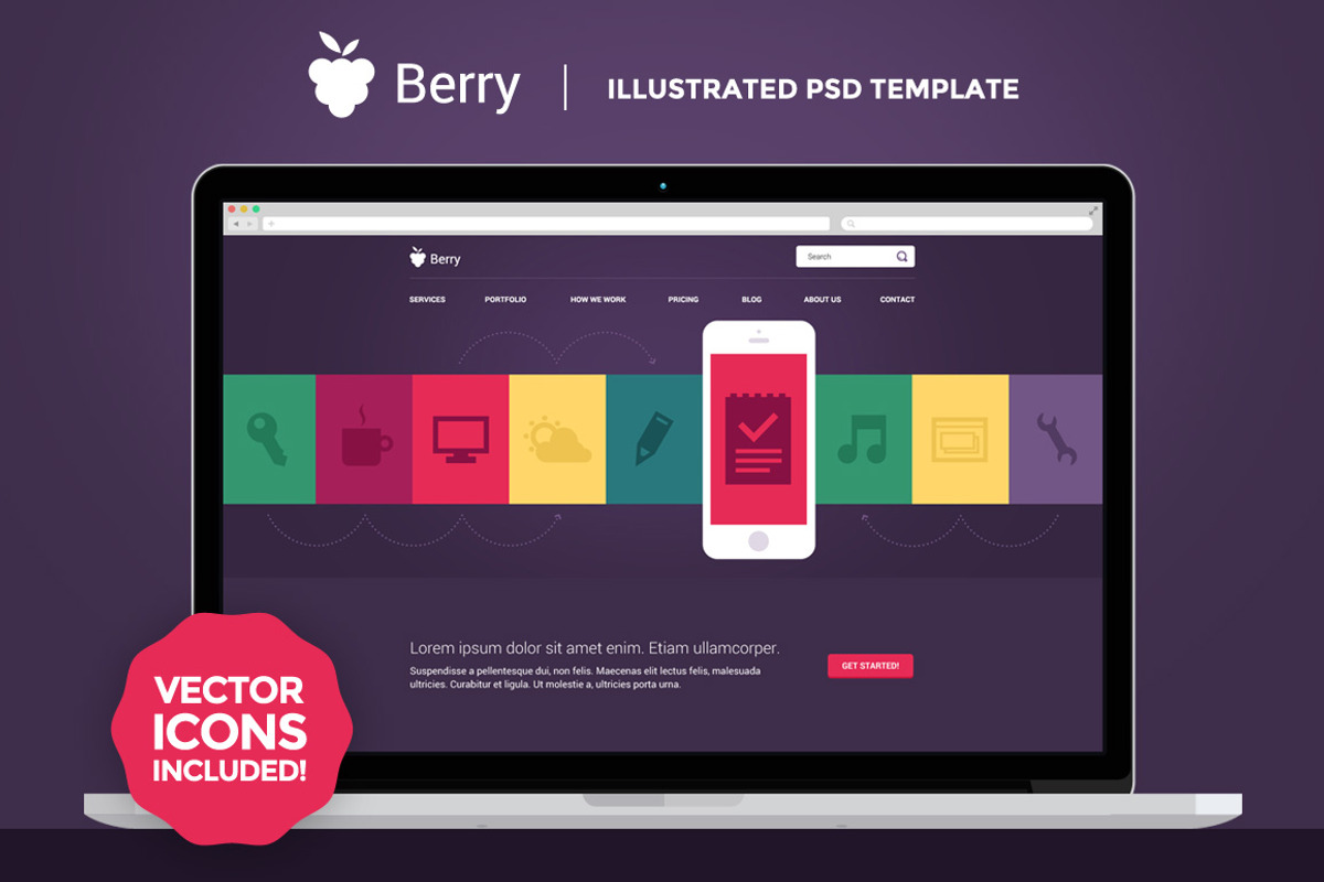 Berry - Illustrated PSD Template, a Landing Page Template by Mgd.Design (Photo 1 of 5)