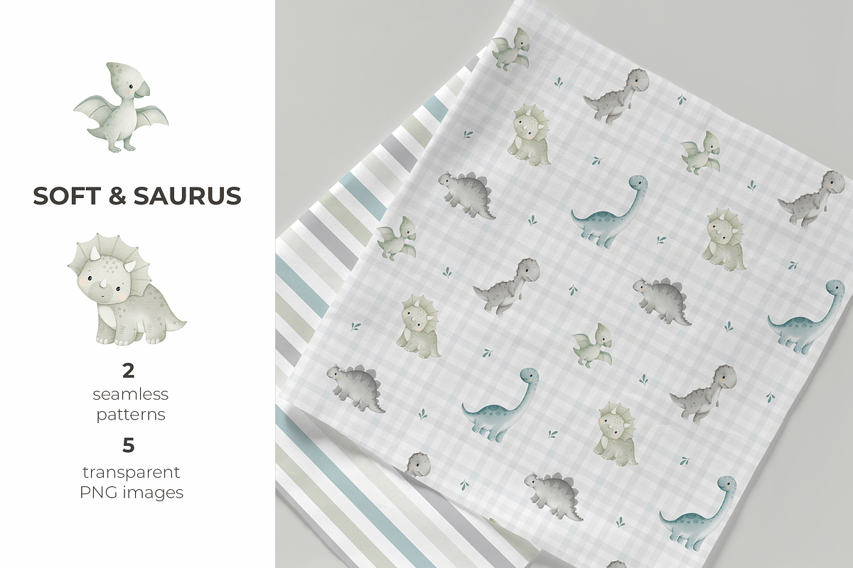 Cute Dinosaurs Seamless Pattern Set, a Pattern Graphic by tetiartline (Photo 1 of 5)