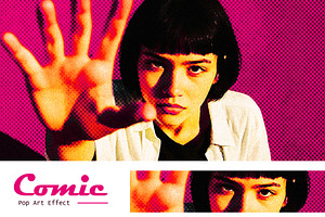 Comic Pop Art Halftone Photo Effect, a Brushes & More by studiogstock