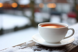 White cup of tea on a saucer placed, a Food & Drink Photo by MistyDay