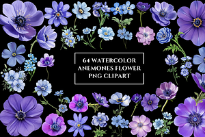 Watercolor Anemones Flower Clipart