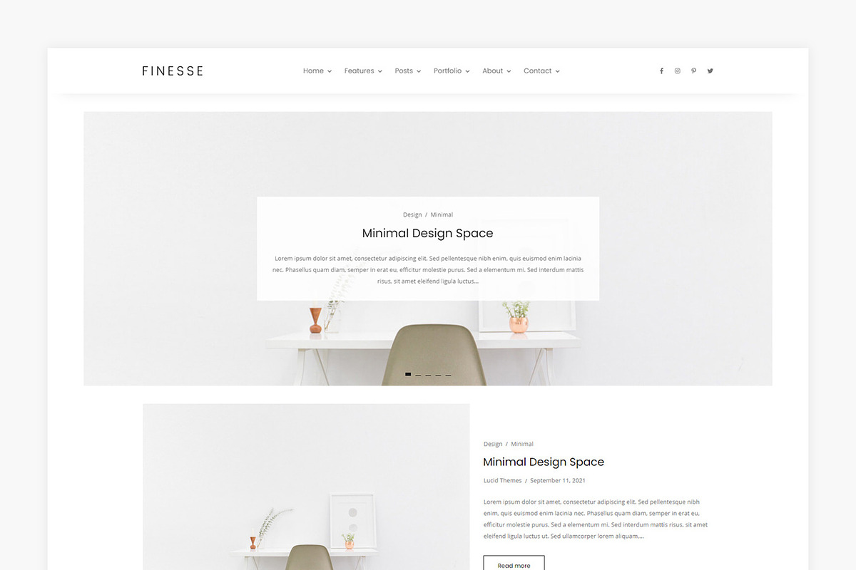 Finesse - Blog & Portfolio Theme, a WordPress Template by Lucid Themes (Photo 1 of 6)