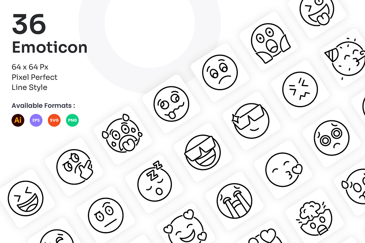 Emoticon Icons Set - Line, an Outline Icon by Kmg Design (Photo 1 of 3)
