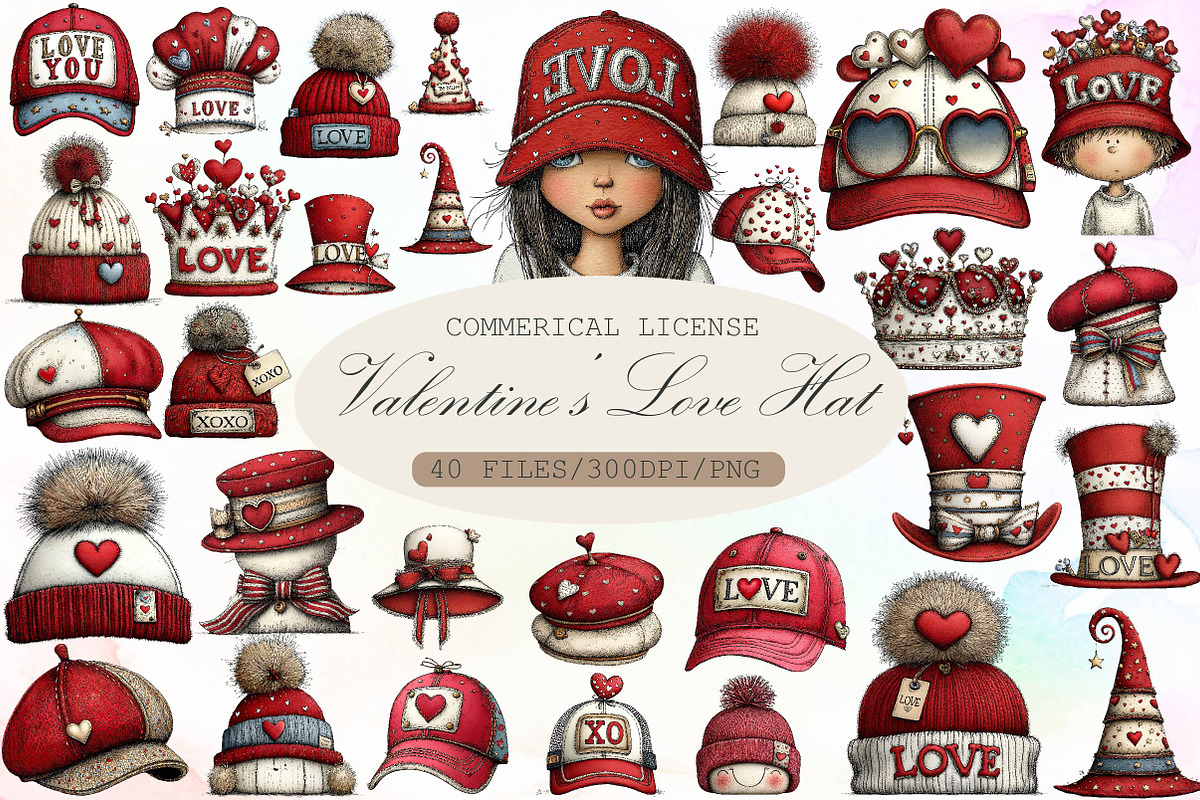 Valentine s Love Hat Clipart, an Illustration by Sublimation Artist (Photo 1 of 6)
