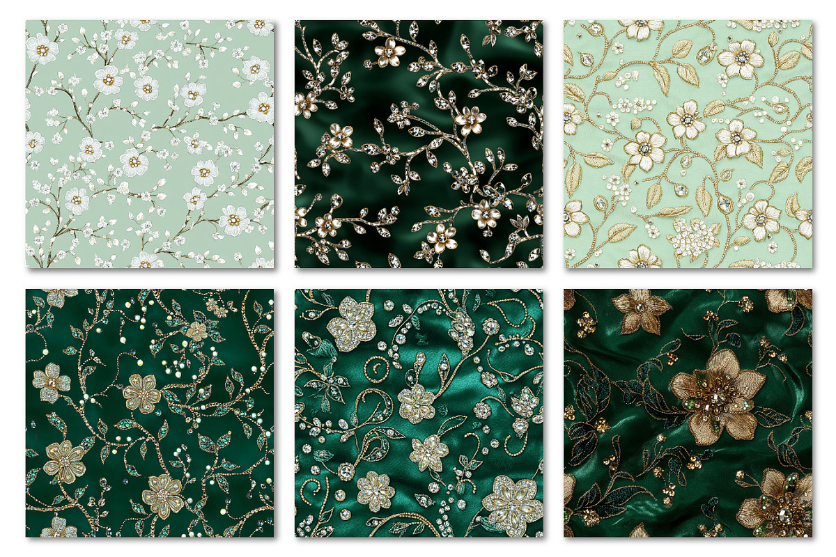 Rhinestone Embroidery Green Fabric, a Texture Graphic by Dream Creation (Photo 2 of 5)
