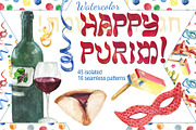 Happy Purim watercolor set, an Illustration by DollyPotterson (Thumbnail 1 of 7)