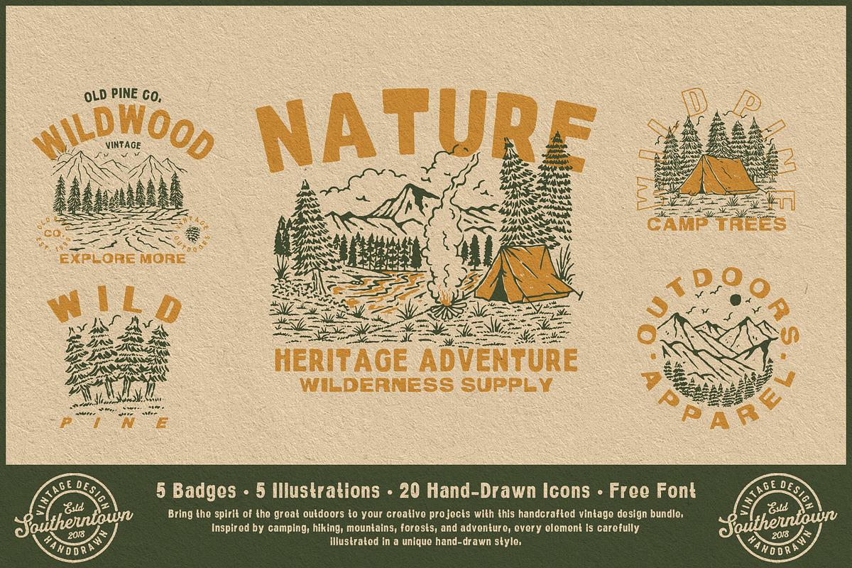 Vintage Hand Drawn Outdoor Adventure, an Object Illustration by Southerntown (Photo 3 of 7)