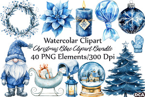 Christmas Blue Clipart PNG, an Illustration by DreamCafeArt