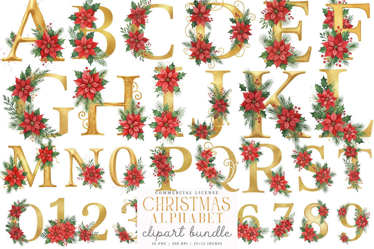 Elegant Christmas Alphabet Sublimati, an Illustration by SinaCreation (Photo 1 of 7)