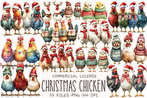 Christmas Chicken Clipart, an Illustration by OK Design