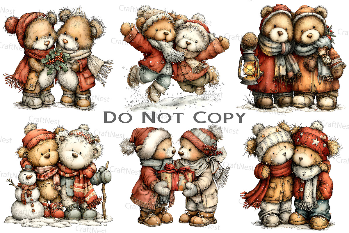 Cute Winter Bear Couple Clipart, an Illustration by Craft Nest (Photo 5 of 9)