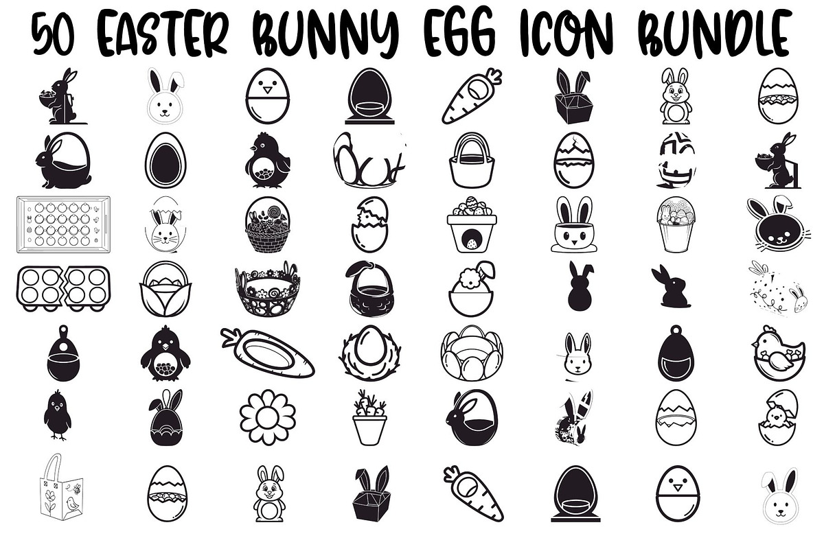 50 Easter Bunny Egg Icon Bundle, an Illustration by Artivon (Photo 1 of 51)