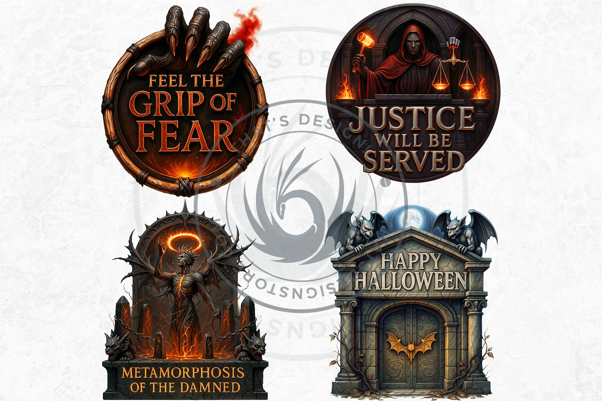 Halloween slogans Clipart V2, a Seasonal Illustration by ThatsDesignArt (Photo 4 of 10)