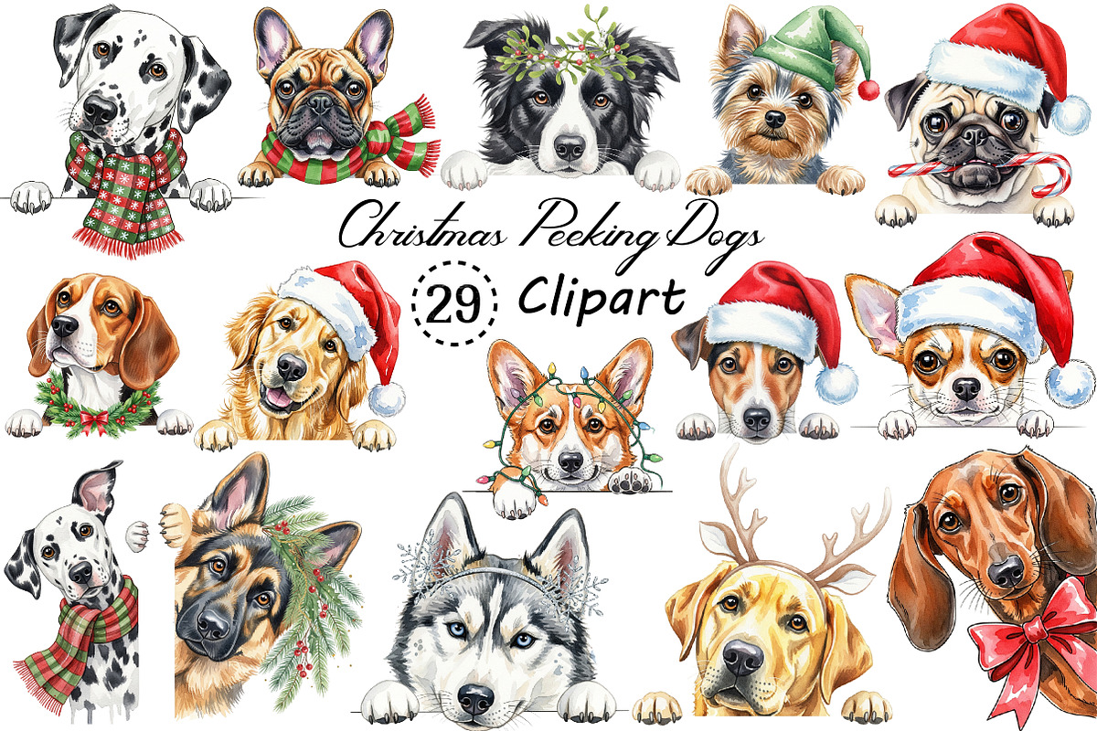 Christmas Peeking Dogs Clipart Png, an Illustration by Creative Art (Photo 1 of 9)