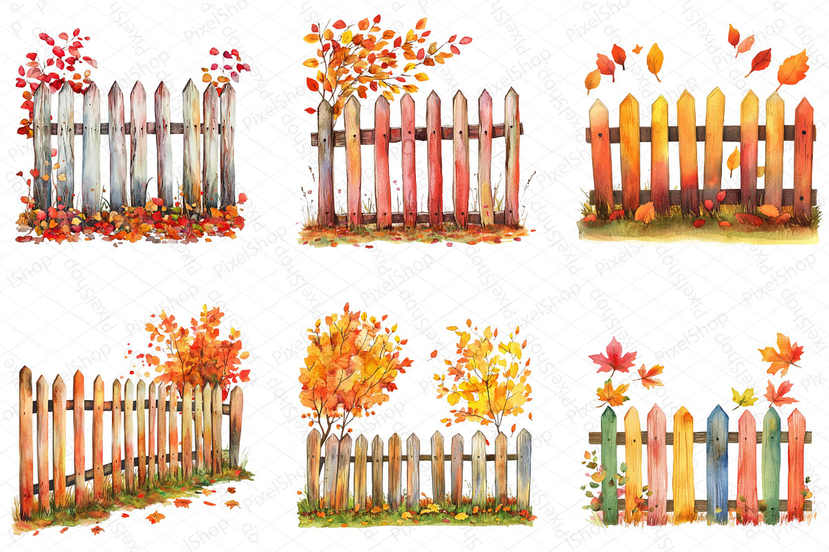 Watercolor Autumn Fence Clipart, an Illustration by DreamPrint404 (Photo 3 of 5)