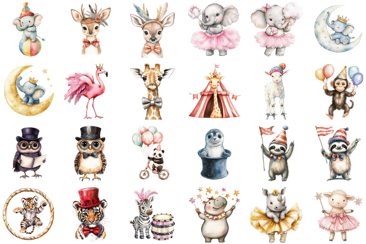 Watercolor Cute Baby Circus Animals, an Illustration by Sublimation Artist (Photo 2 of 6)