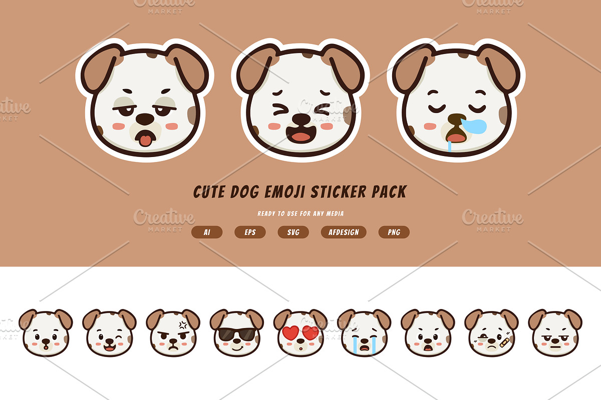 Cute Dog Emoji Sticker Pack, an Animal Illustration by itefan Studio