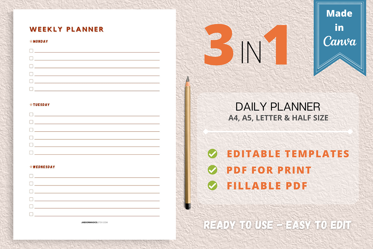 Weekly Planner Template, Canva, a Templates & Theme by Jaboor Magics (Photo 1 of 5)