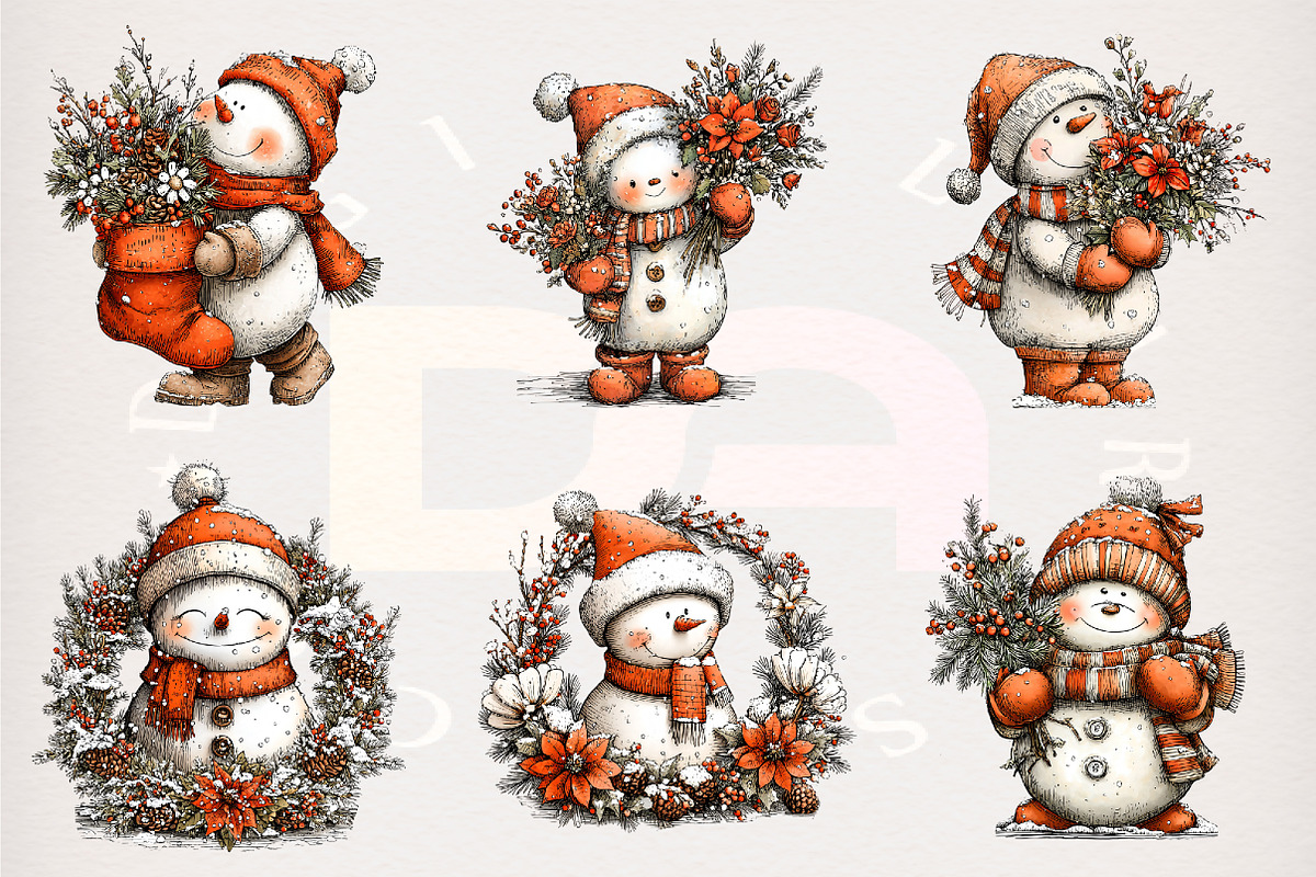 Whimsical Christmas Snowman Clipart, a Transportation Illustration by Digital Artistic99 (Photo 3 of 7)