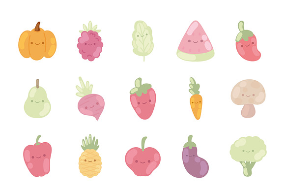 Cute Fruits and Vegetables Set preview 2