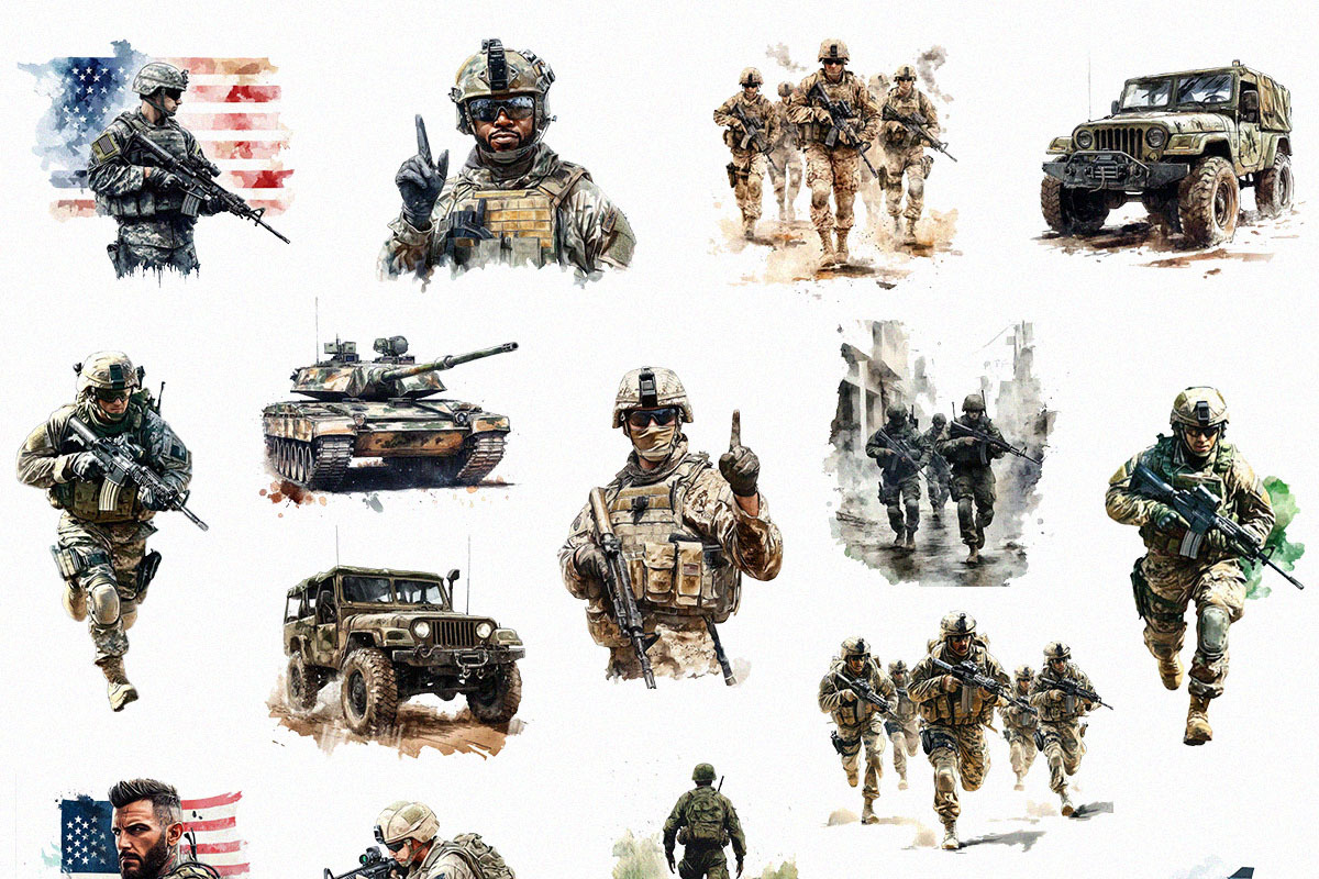 Watercolor Military Clipart (PNG), an Object Illustration by DesignBTF (Photo 4 of 7)