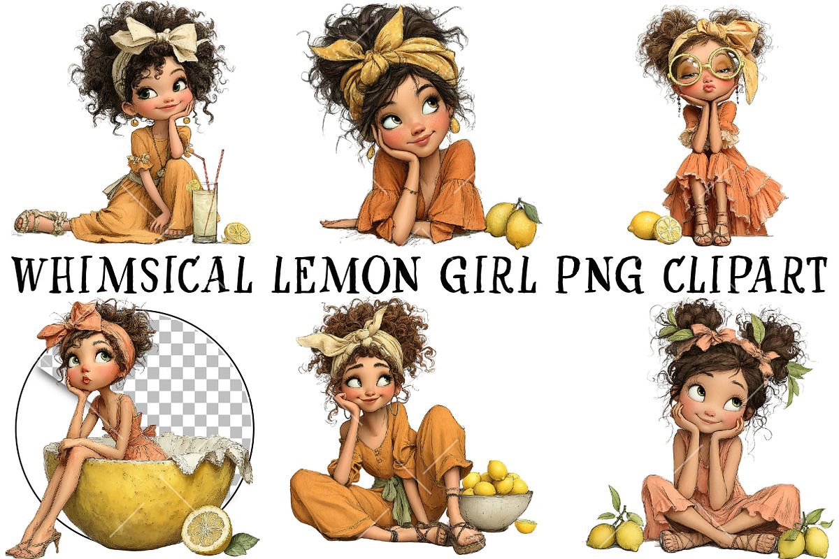 Whimsical Lemon Girl PNG Clipart, an Illustration by OK Design (Photo 2 of 6)