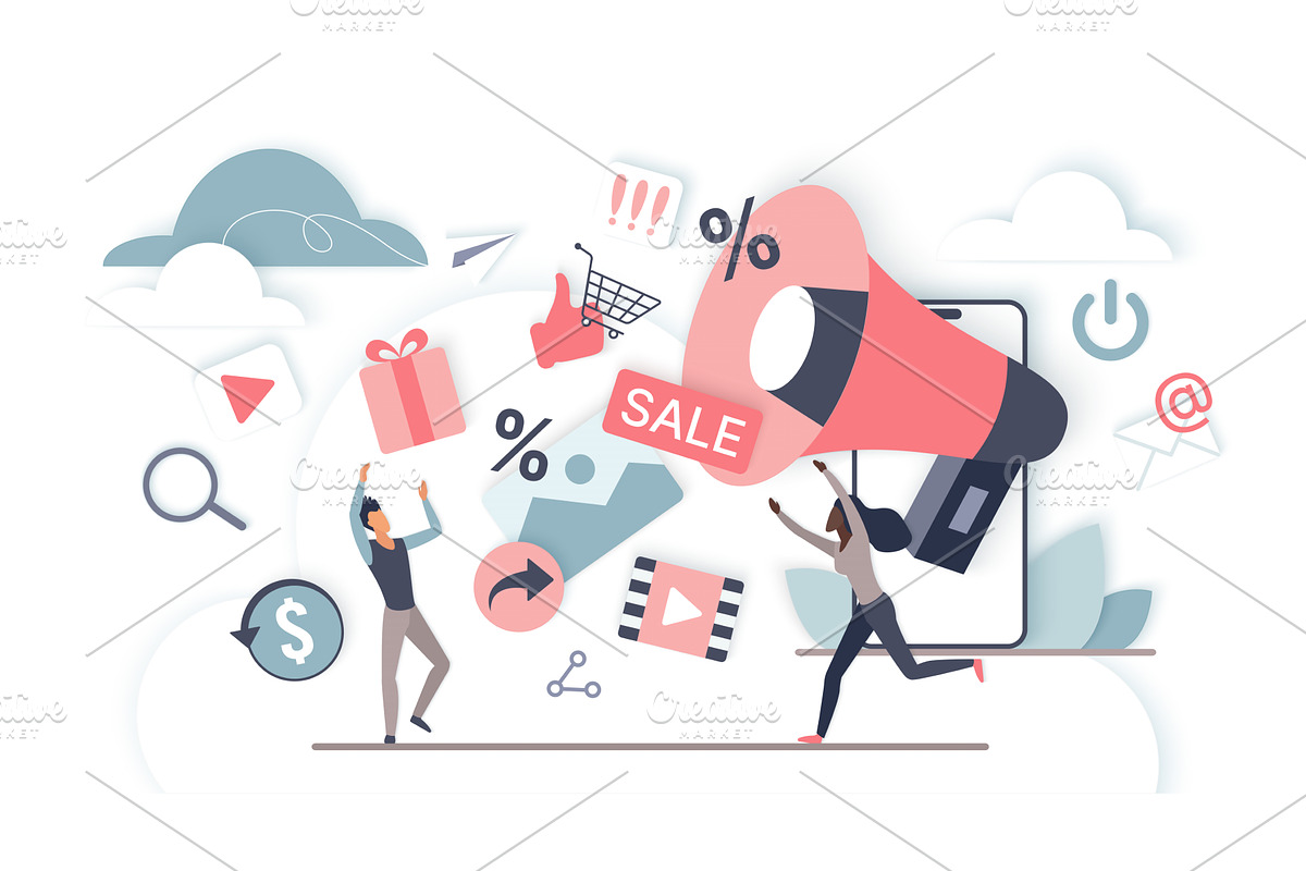 Online marketing cloud promotion, a Technology Illustration by Lemberg Vector