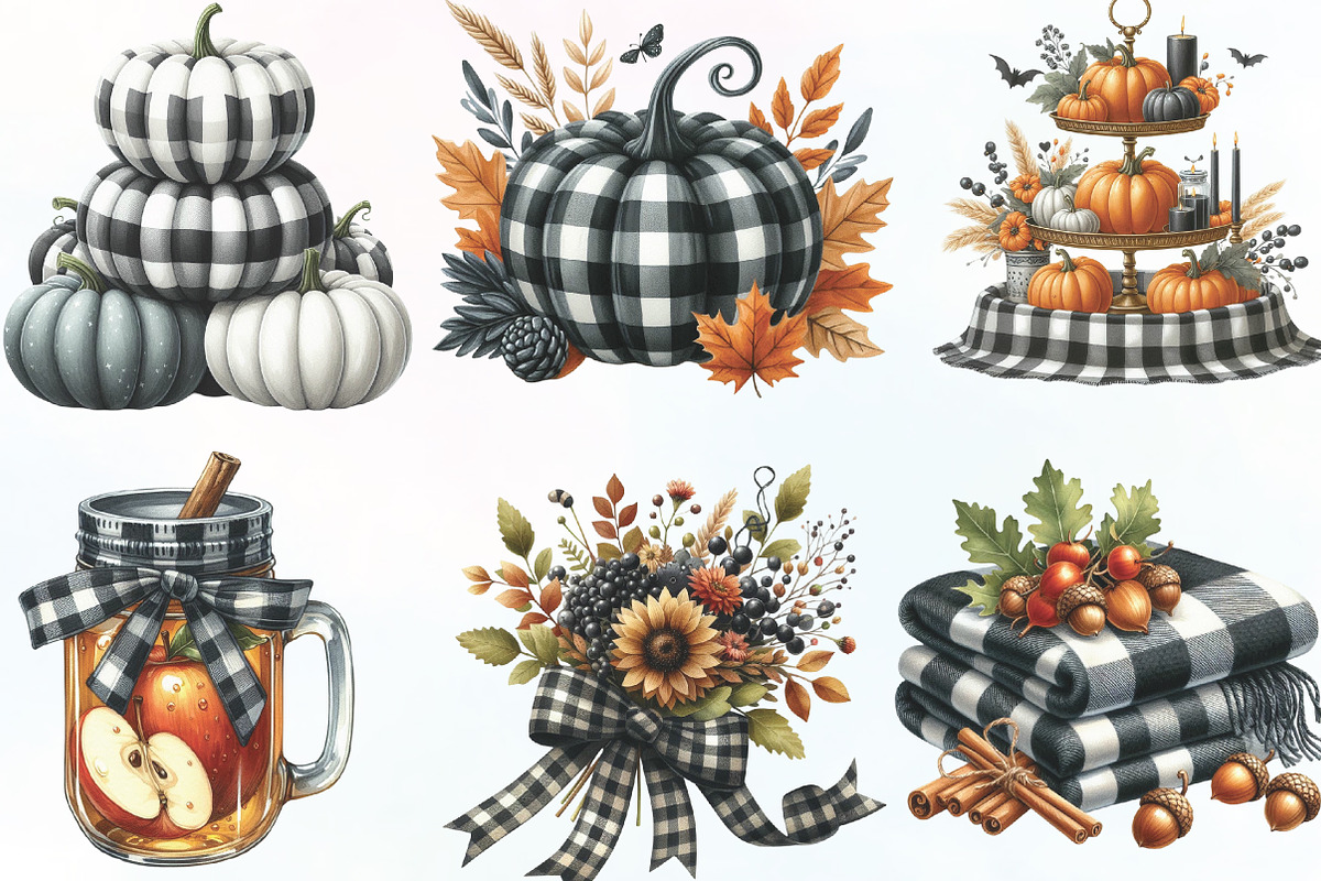 Black Gingham Autumn Clipart, an Illustration by CraftArtStudio (Photo 2 of 6)