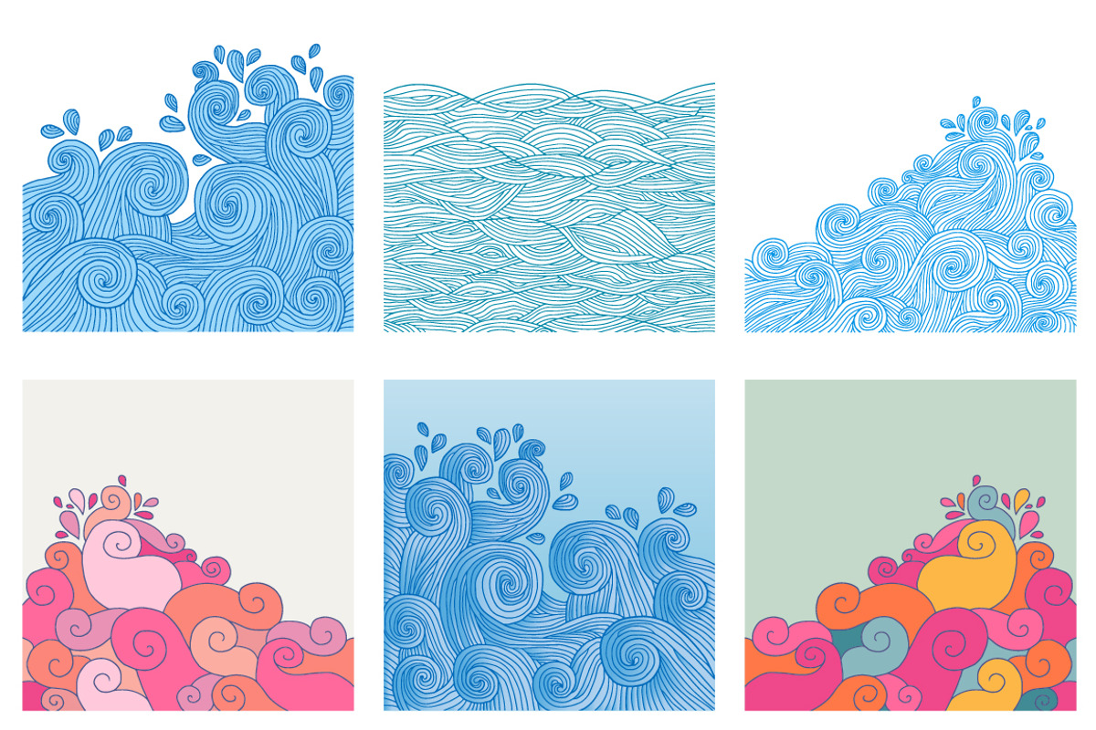 Set of 6 waves backgrounds, a Texture Illustration by natsa (Photo 1 of 2)