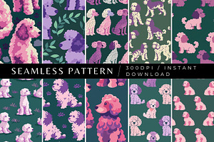 10 Purple Poodles Seamless Patterns